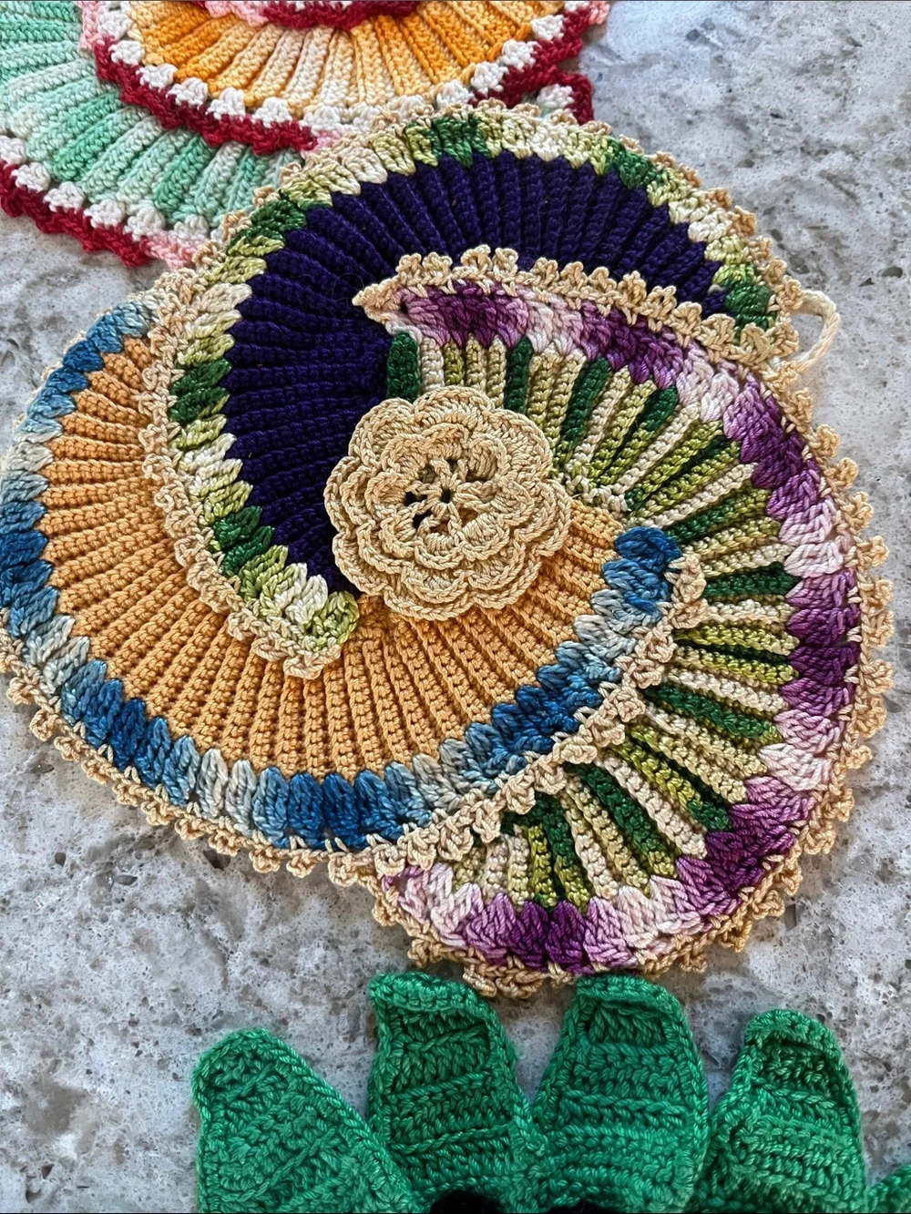 Vintage Handmade Crochet Floral Round potholders -3-
